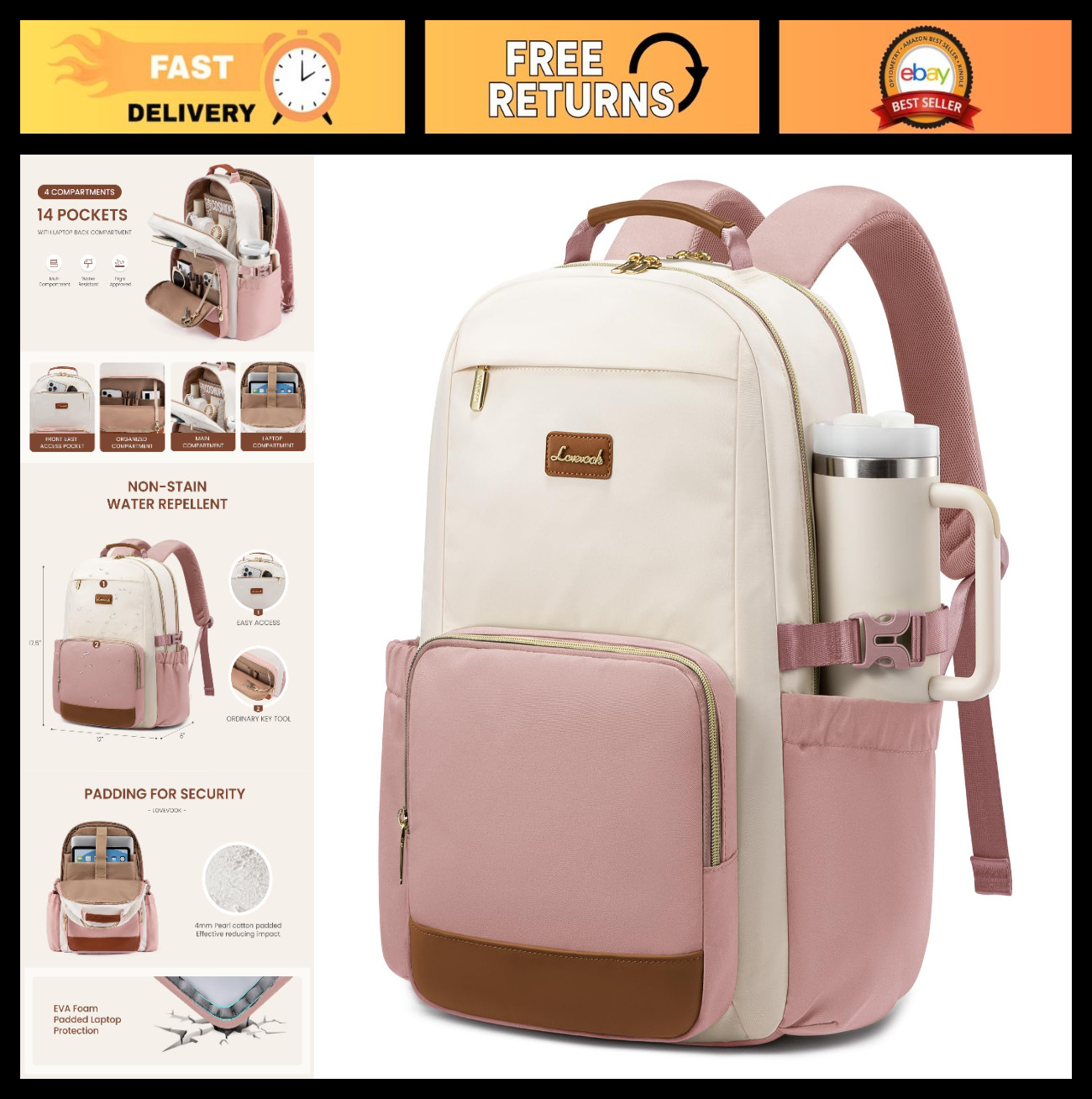 Stylish Waterproof Laptop Backpack for Women, 15.6" Large Capacity, Travel Bag