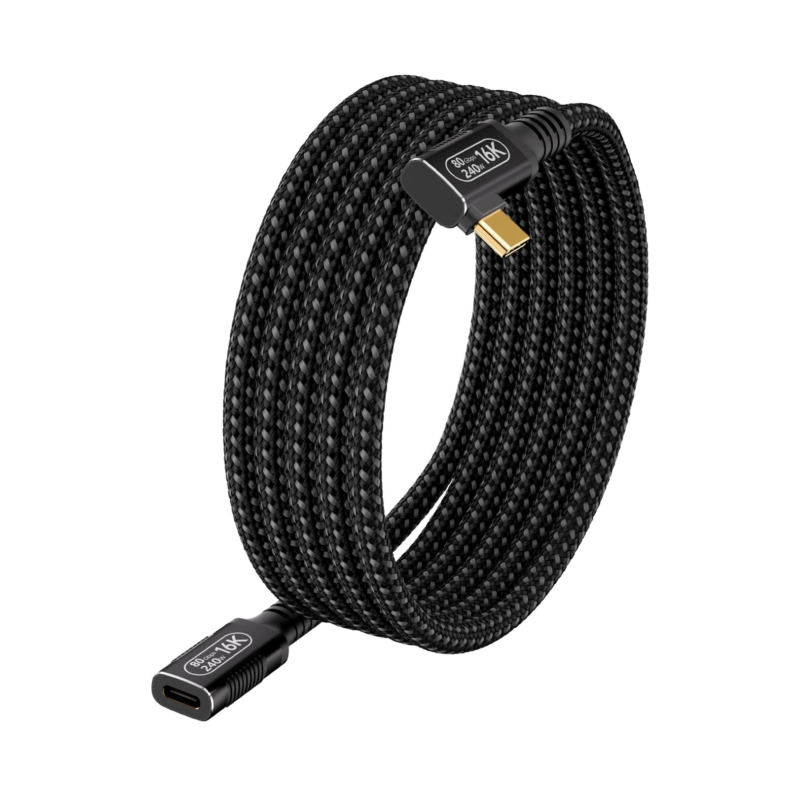 m USB-C Male to Female Extension Cable 80Gbps 240W Right Angle Thunderbolt 5/4