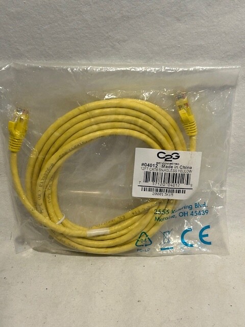 Lot of 5 C2G 12 ft Cat 6 Snagless Network Patch Cable Yellow - FAST SHIPPING