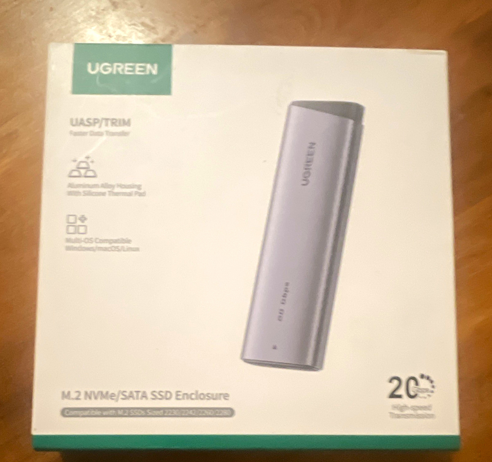 UGREEN M.2 NVMe/SATA SSD Enclosure Case USB-C UASP Aluminum Silver 55150