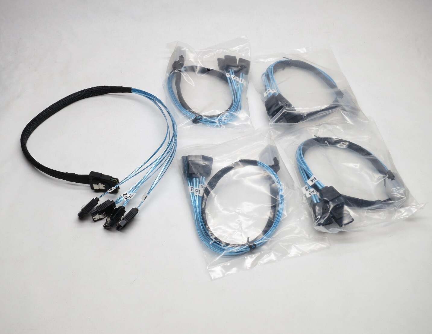 LOT OF 5 - SFF8087-BOC SFF-8087 TO SATA x4 MINI SAS 1.6FT FORWARD BREAKOUT CABLE
