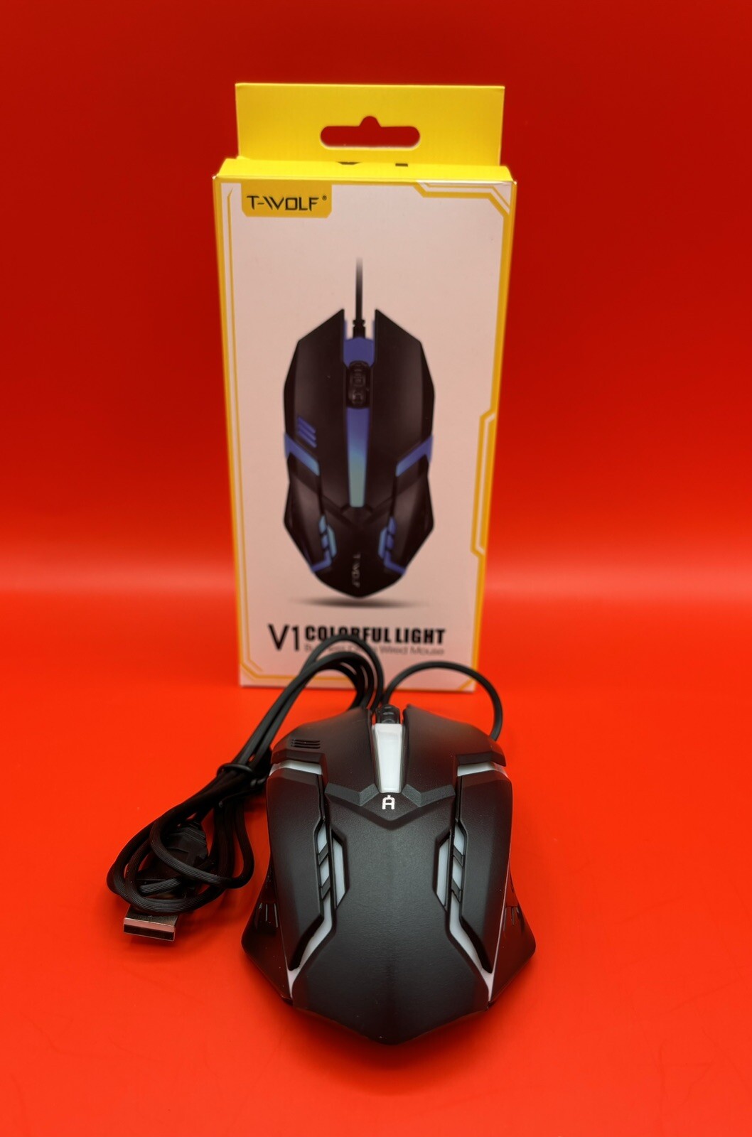 T-WOLF V1 Wired Gaming Mouse 3 Button 7 Colorful Backlight 1200 DPI Office Mouse