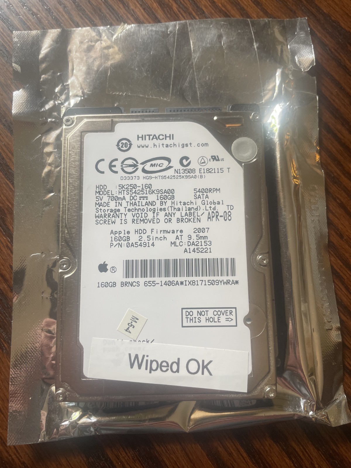 Hitachi / Apple Travelstar 5K250 HTS542516K9SA00 2.5" 160GB sata drive Tested