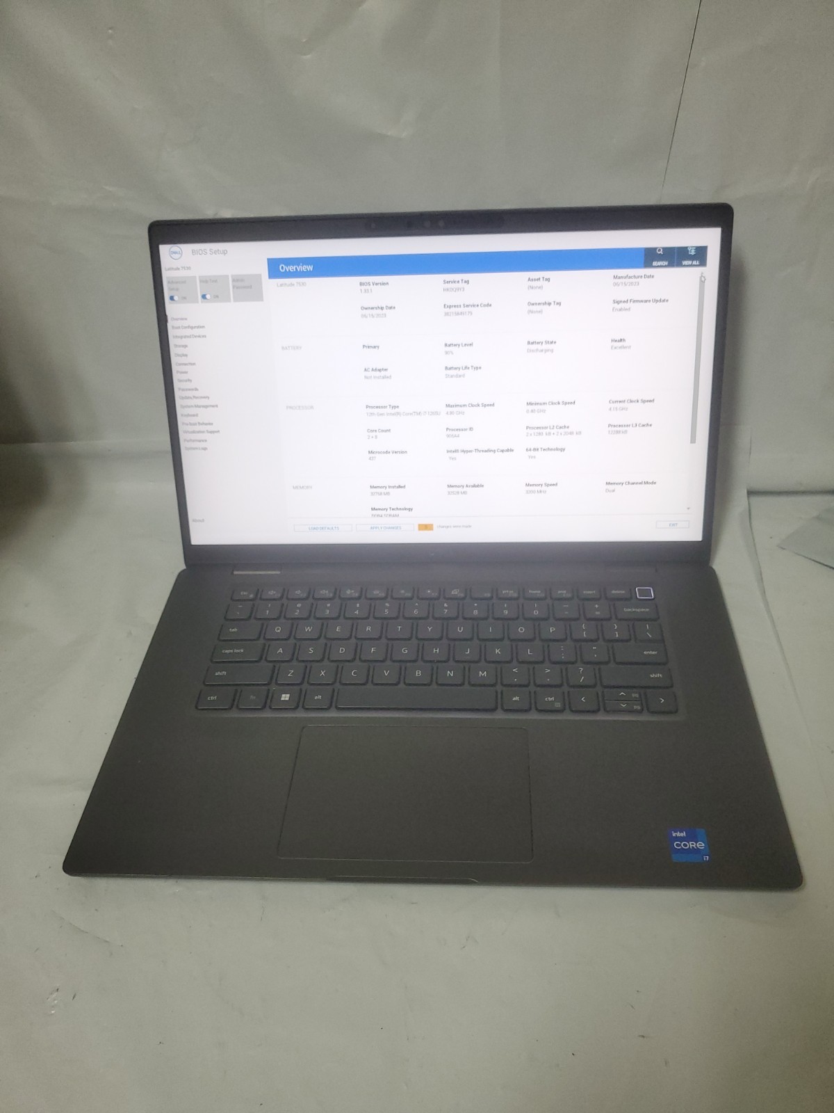 Dell LATITUDE 7530 15.6"Intel i7-1265U 4.15GHz 32GB Ram/No SSD/Test