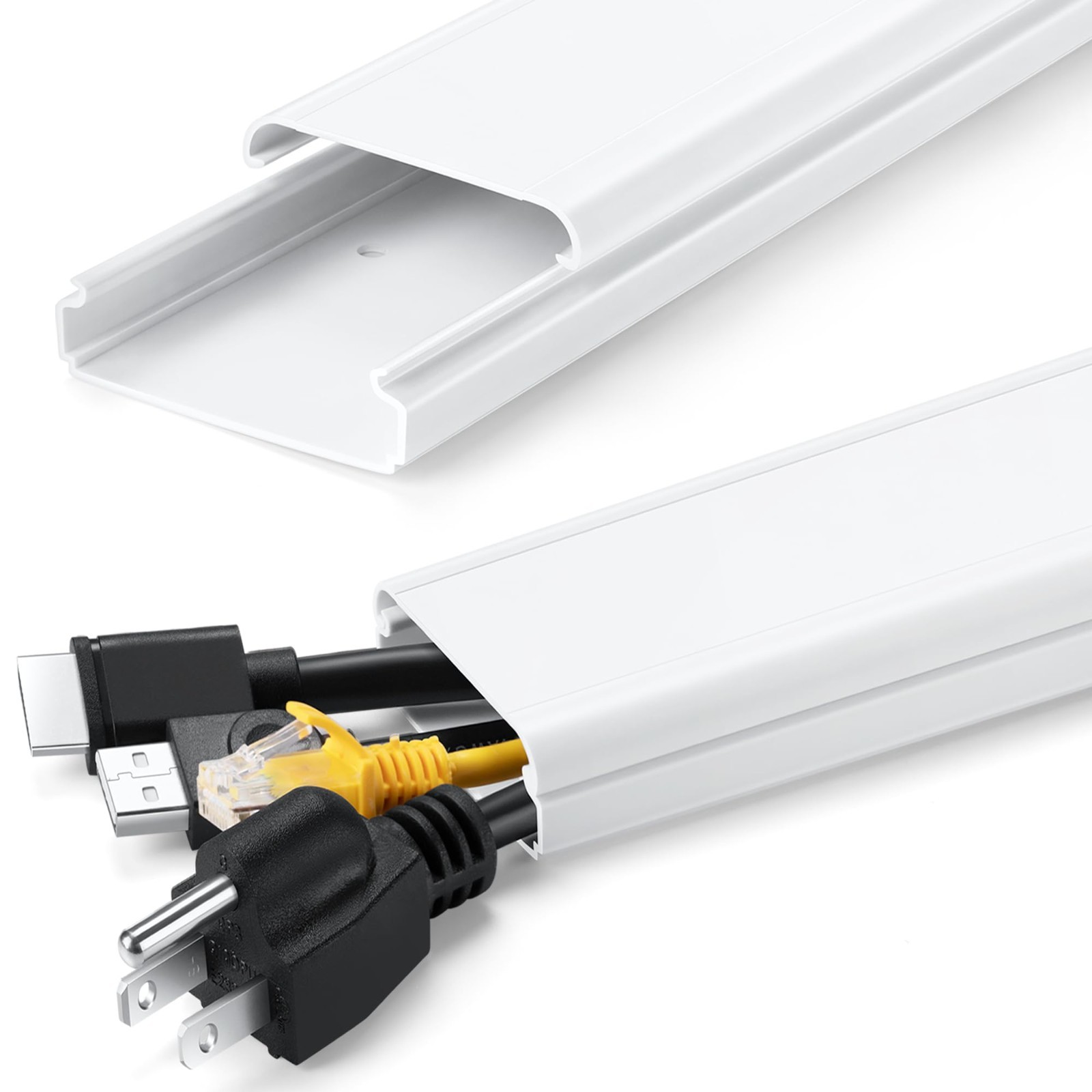 White PVC TV Cord Cover Raceway 34in Wall Cable Hider, 2in Wide, Self-Adhesive