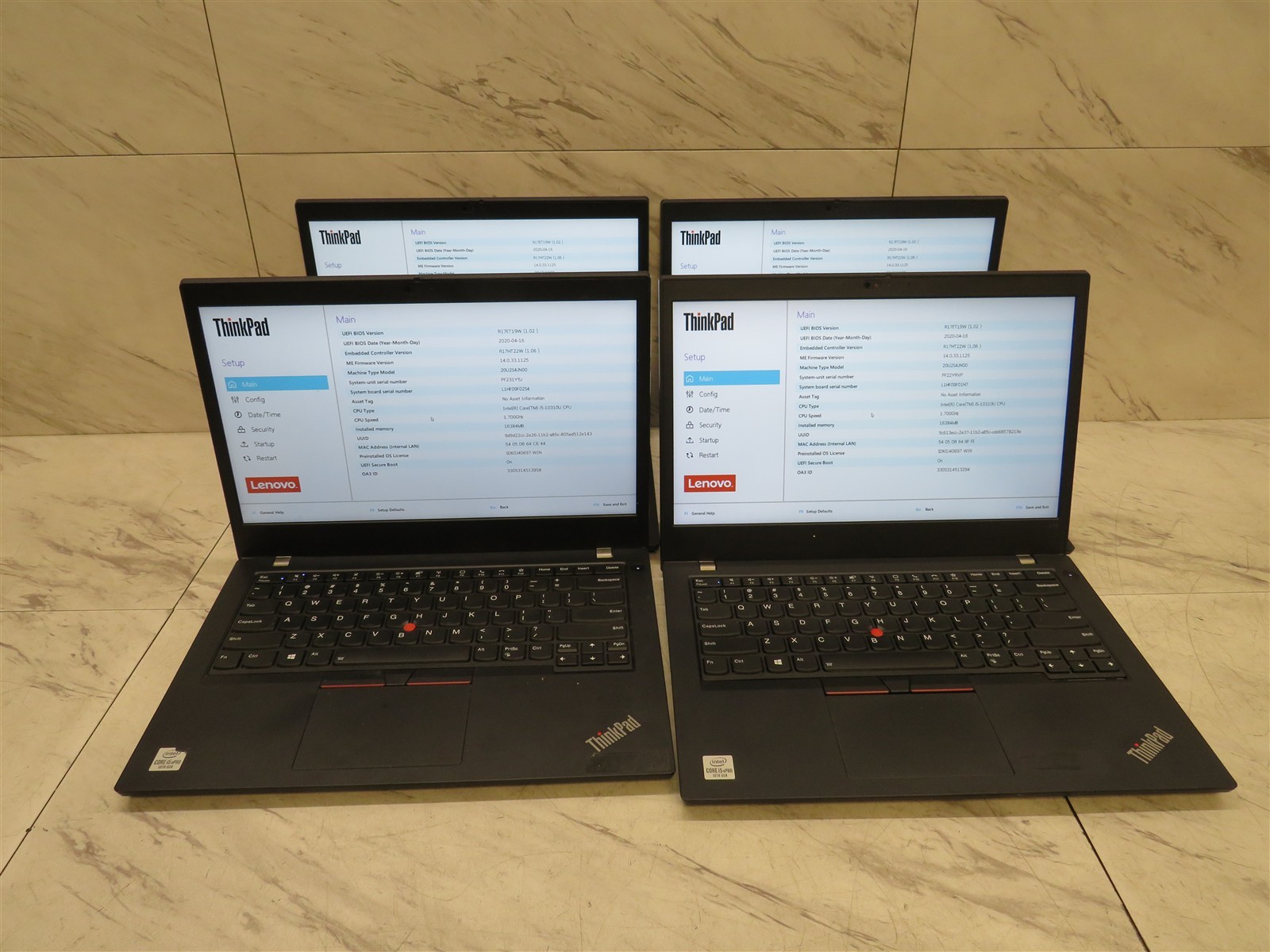 Lot of 4 Lenovo ThinkPad L14 i5 10th Gen 16GB RAM Good Batteries AC Tested