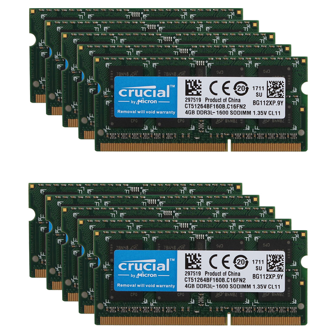 Crucial 10X 4GB PC3L 12800 2RX8 DDR3L 1600MHz Memory RAM SODIMM For iMac Macbook