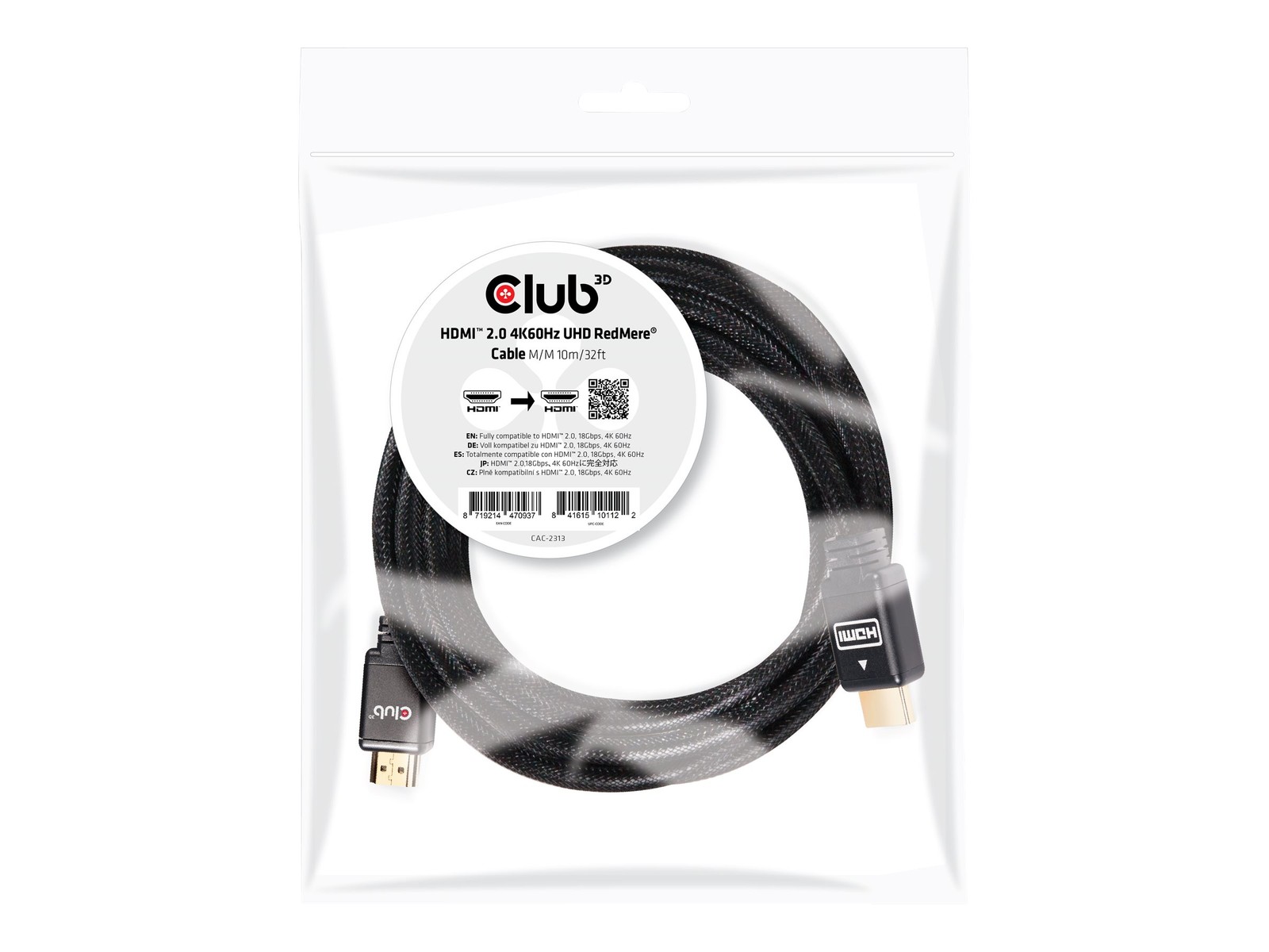 Club 3D HDMI 2.0 4K60Hz RedMere 10m Digital Cable/Display/Video CAC-2313