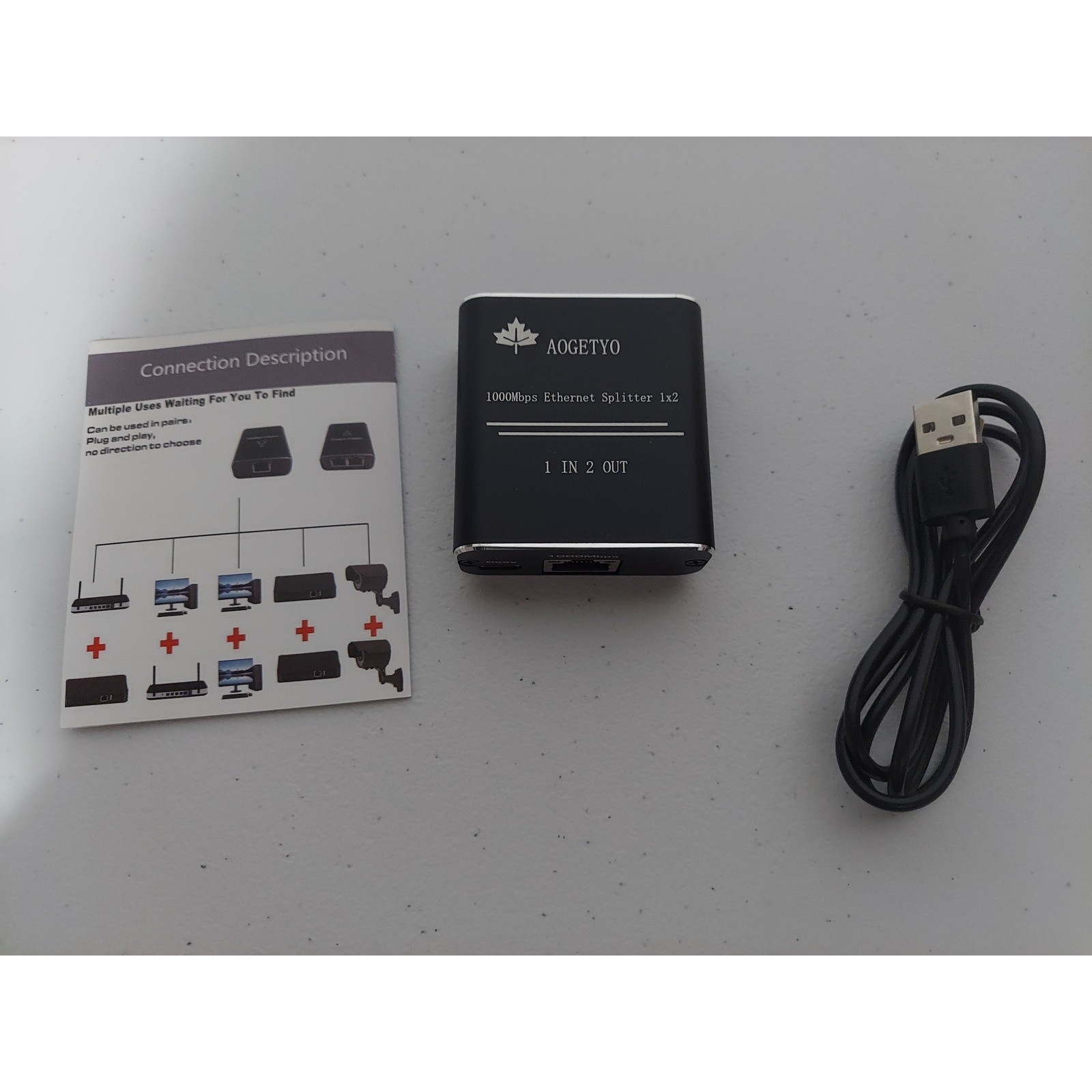 AOGETYO 1000Mbps Ethernet Splitter 1x2 Network Adapter 1 In 2 Out