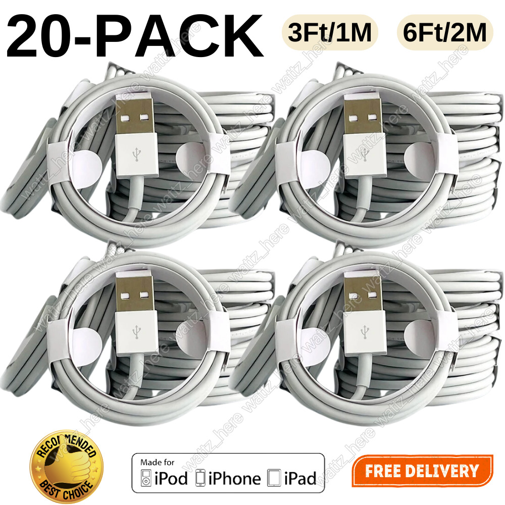 20 Pack Charger For iPhone 14 13 12 11 X Cable Cord Charging Heavy Duty Cord Lot