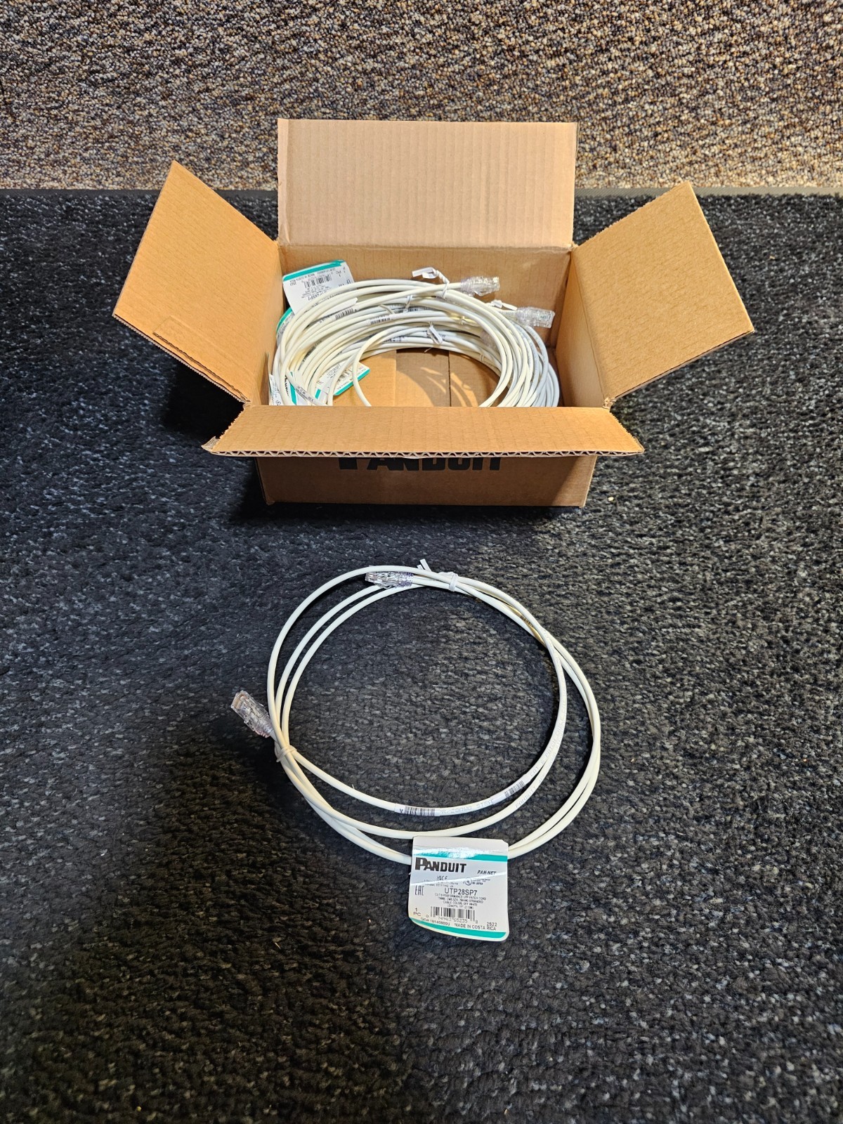 (QTY 10) Panduit UTP28SP7 7ft Cat.6 Patch Cable RJ-45 Off White