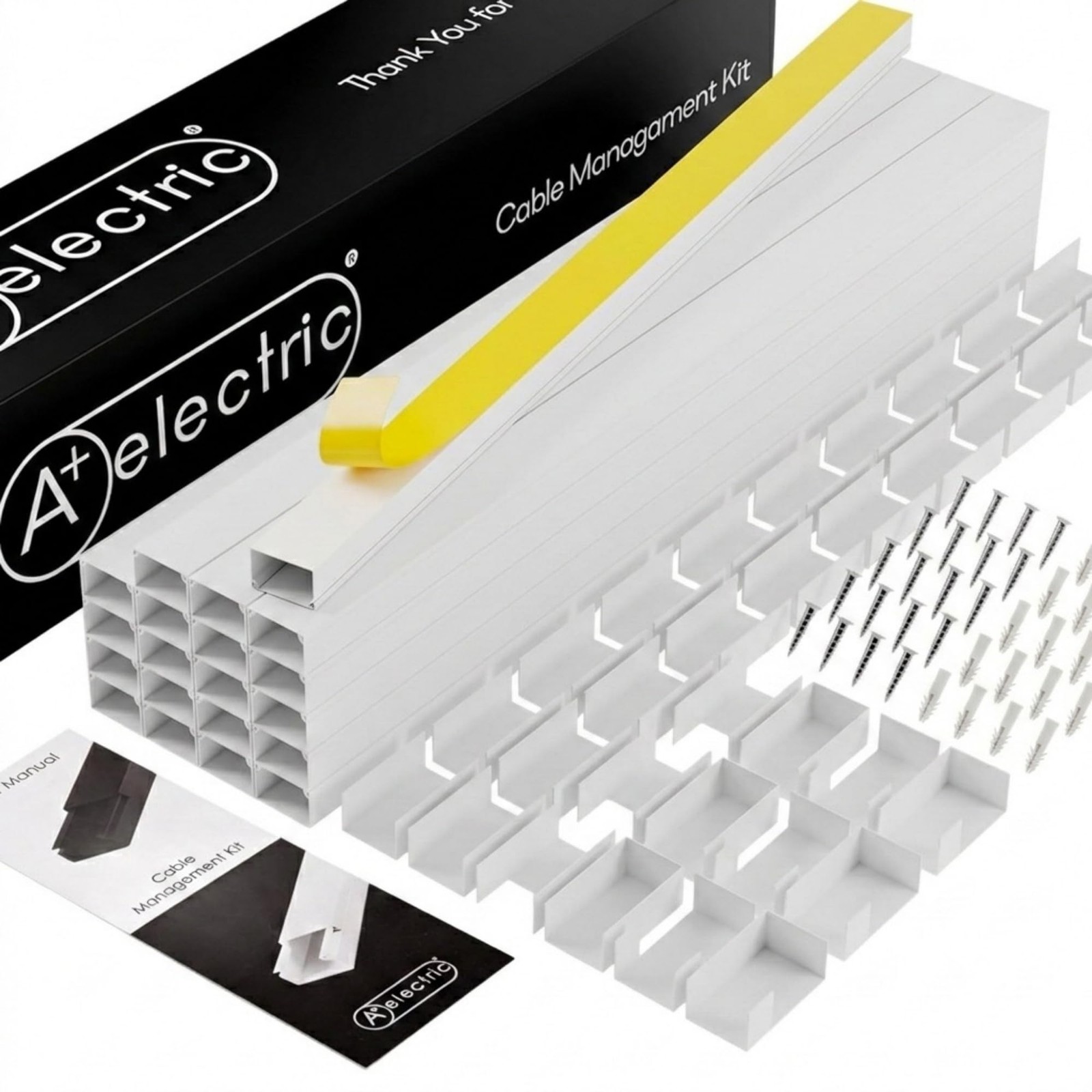 A+ ELECTRIC Cord Cover Full Kit, 26ft/315in Self-Adhesive Cable Raceway, 20 S...