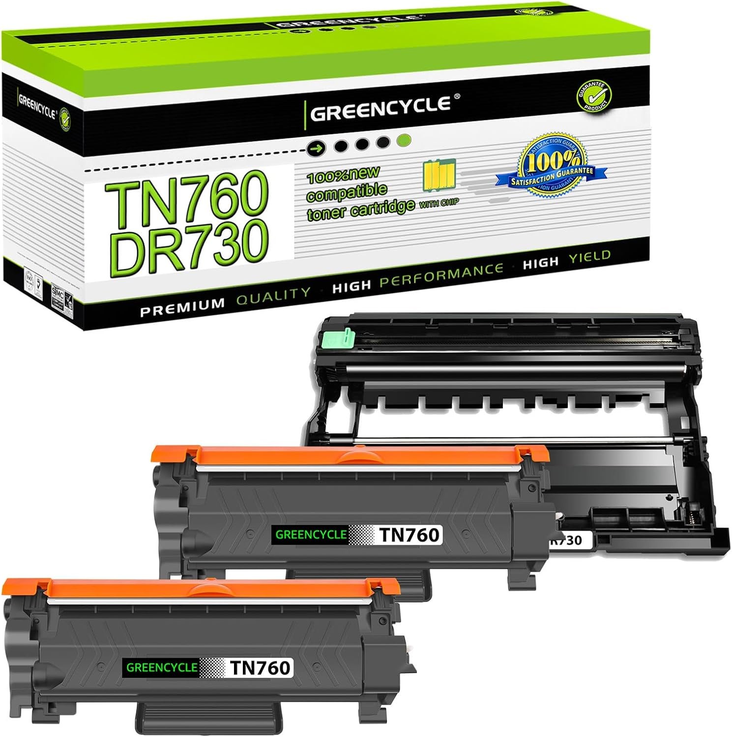 2PK TN760 Toner Cartridge + 1PK DR730 Drum for Brother HL-L2325DW, HL-L2350DW