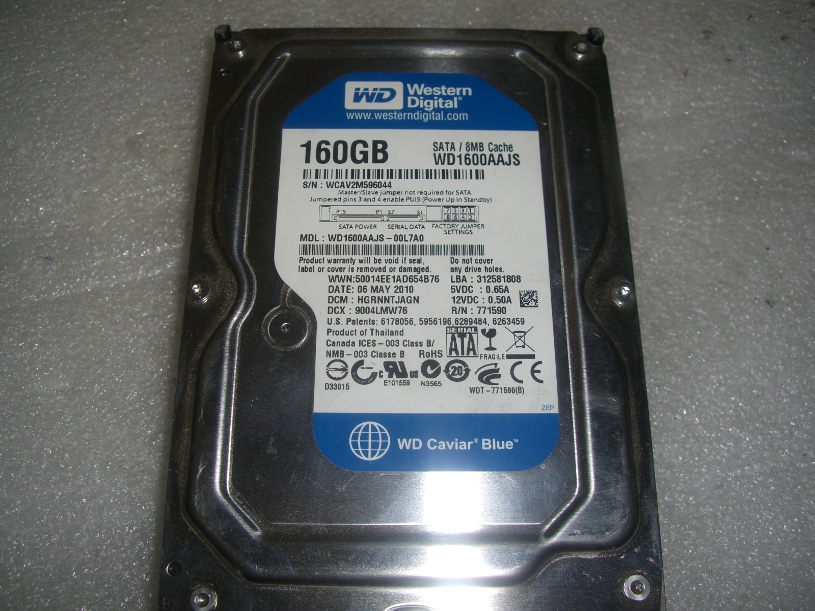 Western Digital WD1600AAJS-00L7A0 160GB 8MB Cache SATA hard Drive TESTED