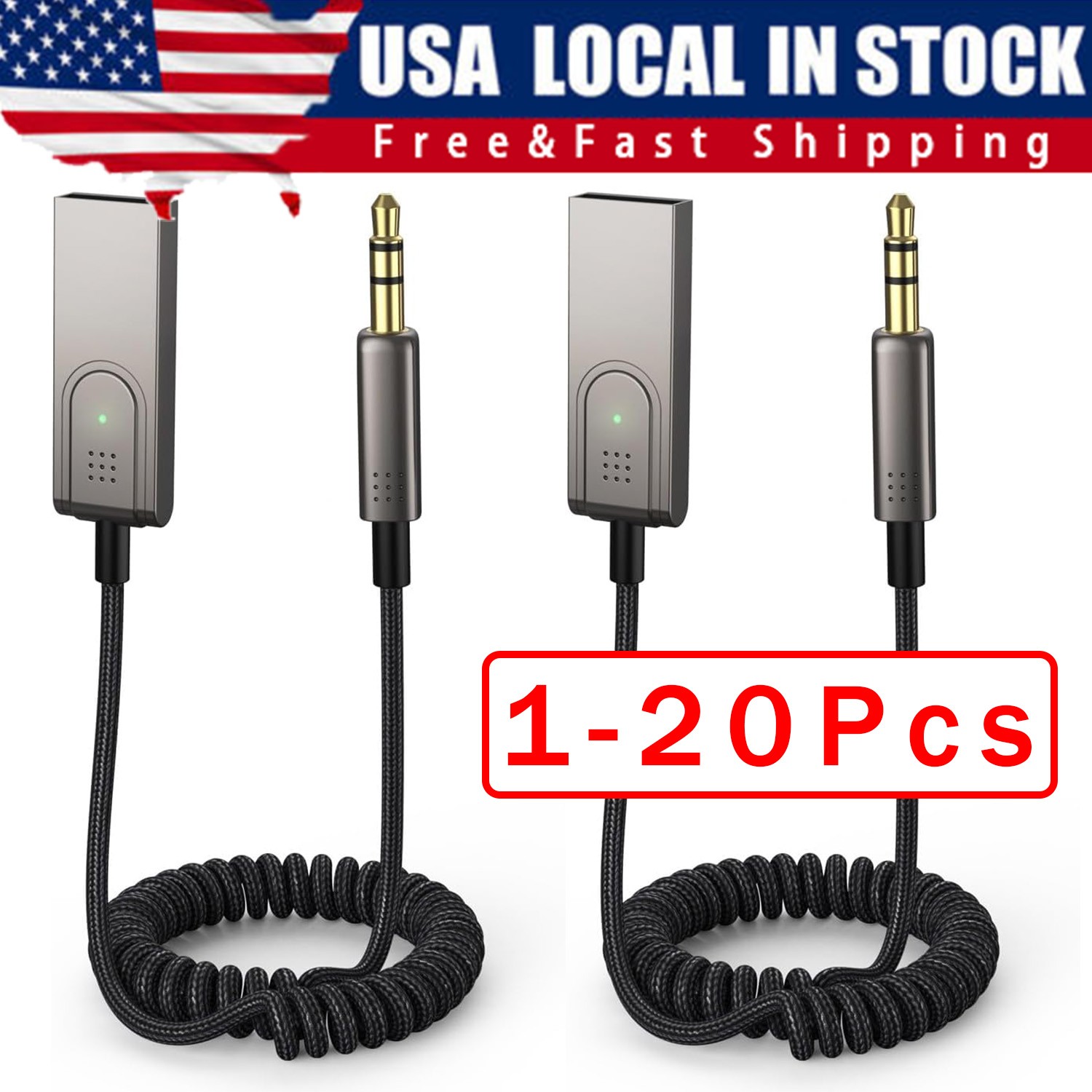 USA Aux to Bluetooth 5.1 Adapter 3.5mm Bluetooth Receiver Microphone for Car Lot