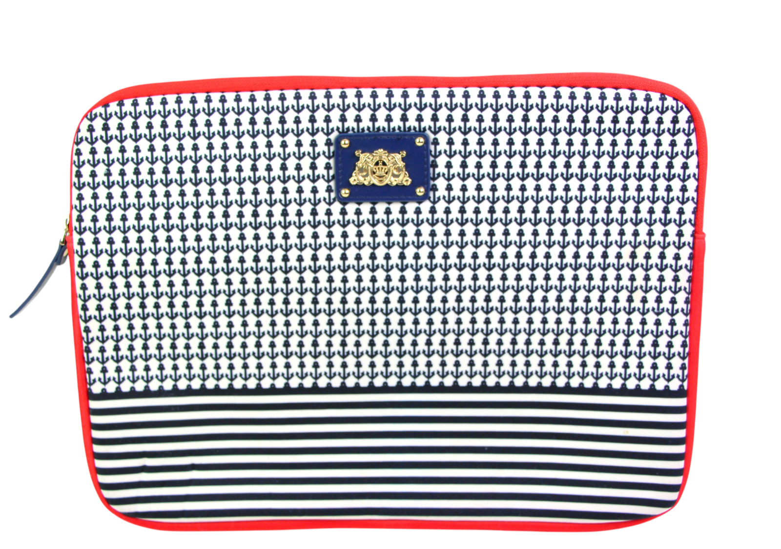 Juicy Couture WHITE RED BLUE COTTON CANVAS ZIP PADDED LAPTOP SLEEVE CASE