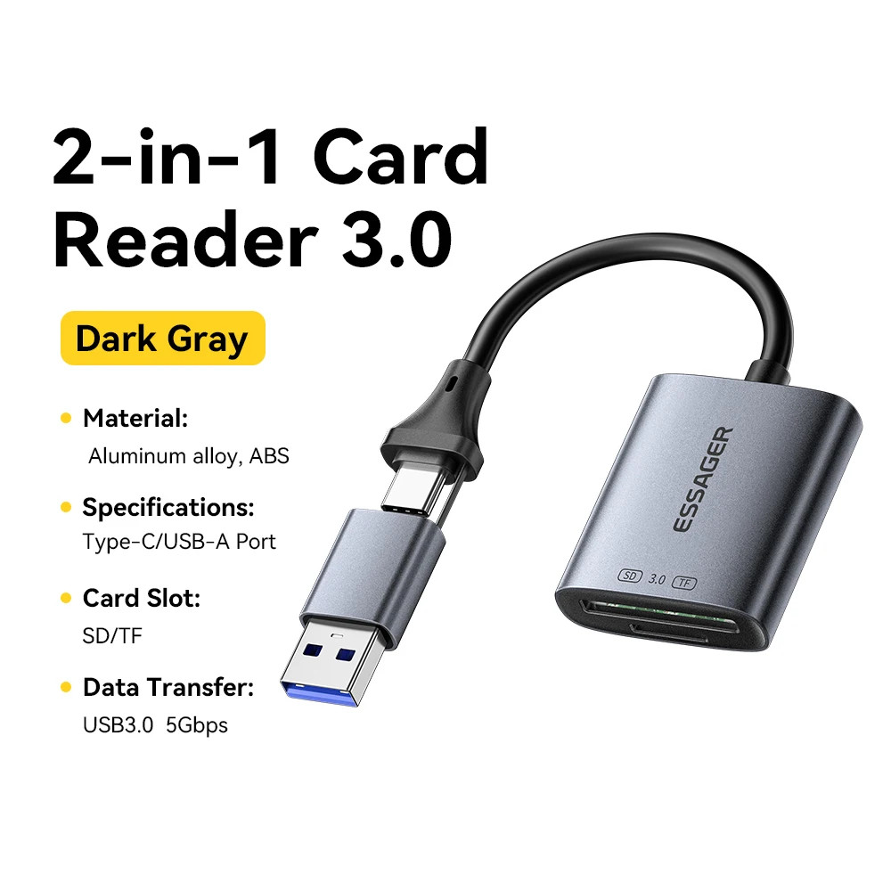 Essager 2 in 1 USB C Card Reader For SD/TF 4.0 Memory Card Device Cardreader New