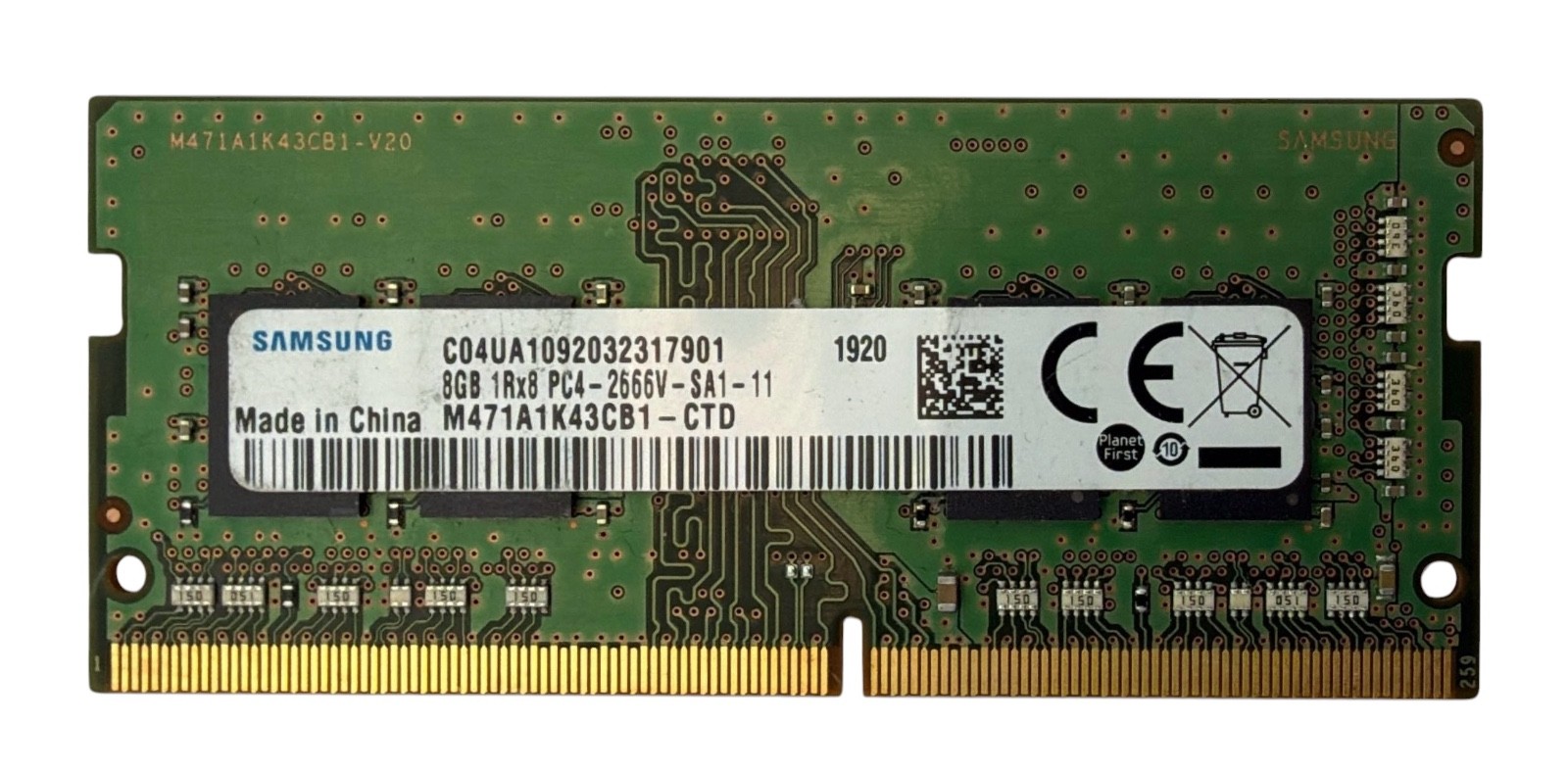 Samsung 8GB (1x8GB) PC4-21300 DDR4-2666V SODIMM Laptop Memory M471A1K43CB1-CTD