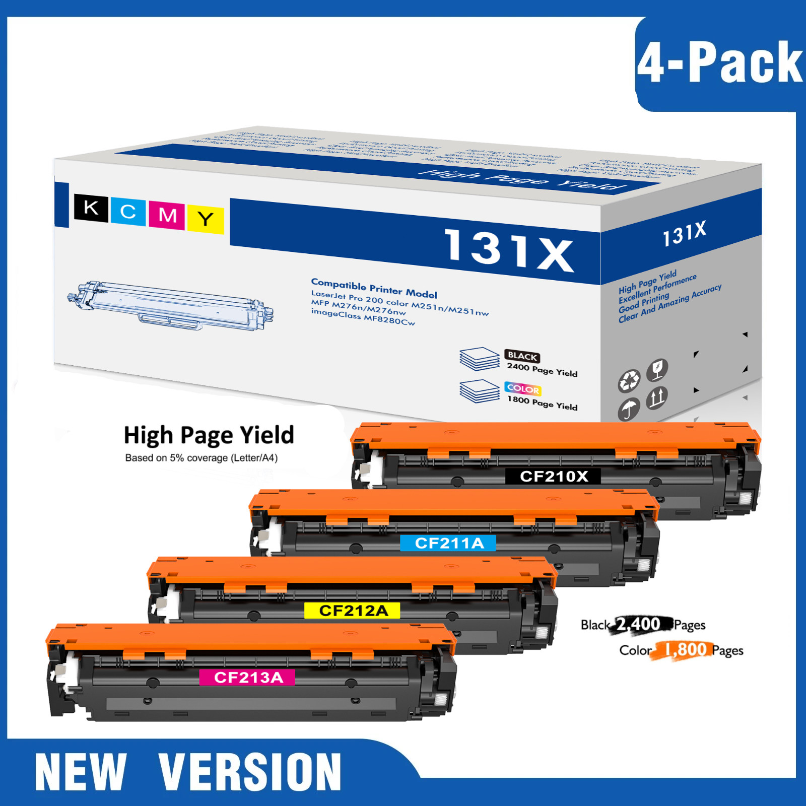 4PK CF210A 131A Toner For HP LaserJet Pro 200 Color M251nw MFP M276nw WITH CHIP