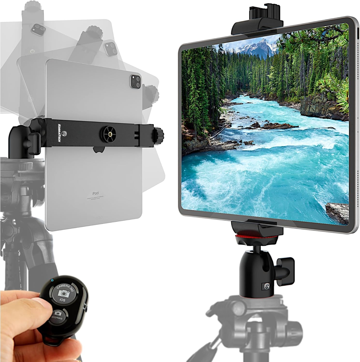 Kobratech Tabmount 360 Ipad Tripod Mount Holder | Includes Swivel Ball Head and
