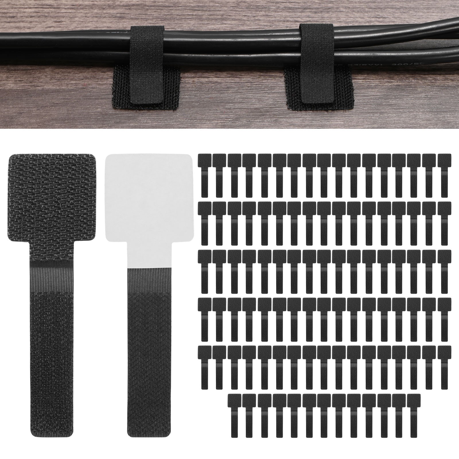 100-Pack Cable Clips, Adhesive Cord Organizers for Desk, Wire Holders [Black]