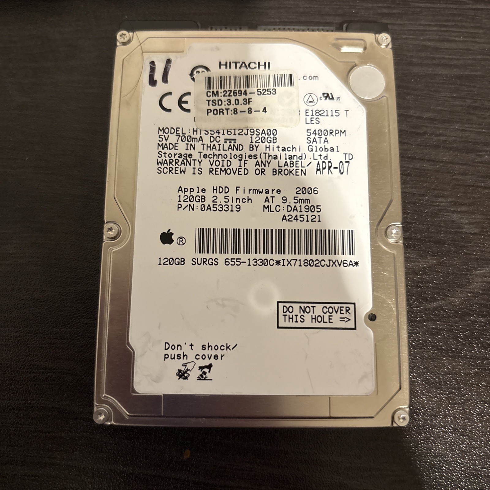 Hitachi HTS541612J9SA00 120gb 5400rpm 2.5 SATA Laptop Hard Drive | Apple 0A53319