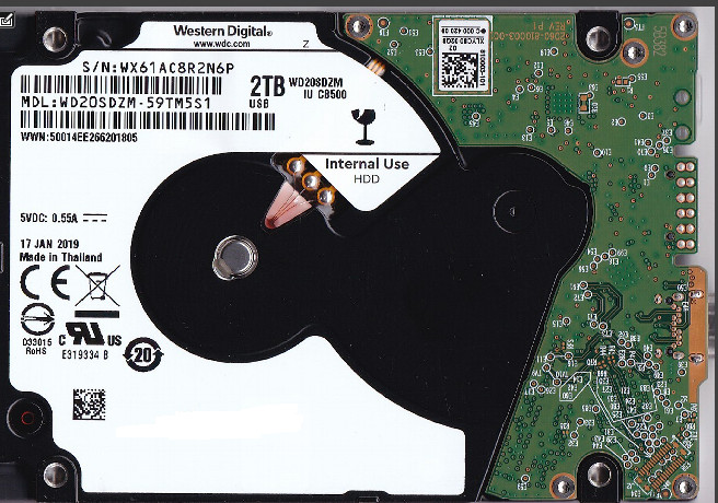 WD20SDZM-59TM5S1 s/n: WX61AC  Thailand JAN/ 2019 2TB 2.5" USB-C WESTERN DIGITAL