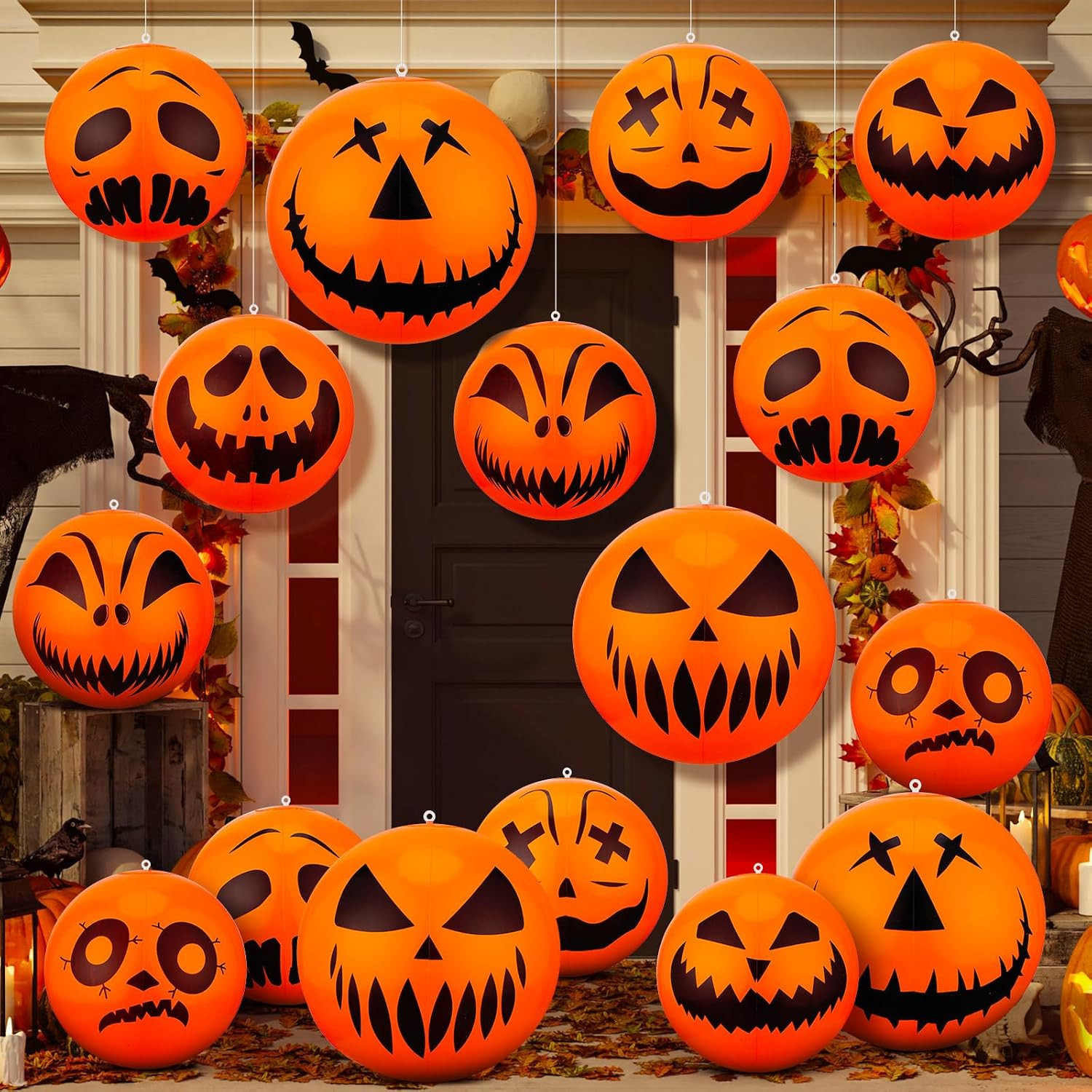 16 Pcs 24'' & 16'' Halloween Inflatable Pumpkin Balls Decorations