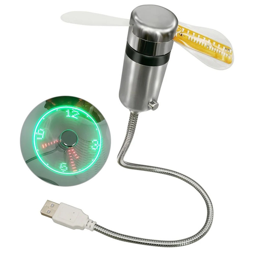 1PC Mini USB LED Clock Fan Powered Cooling Flashing Real Time Display Function