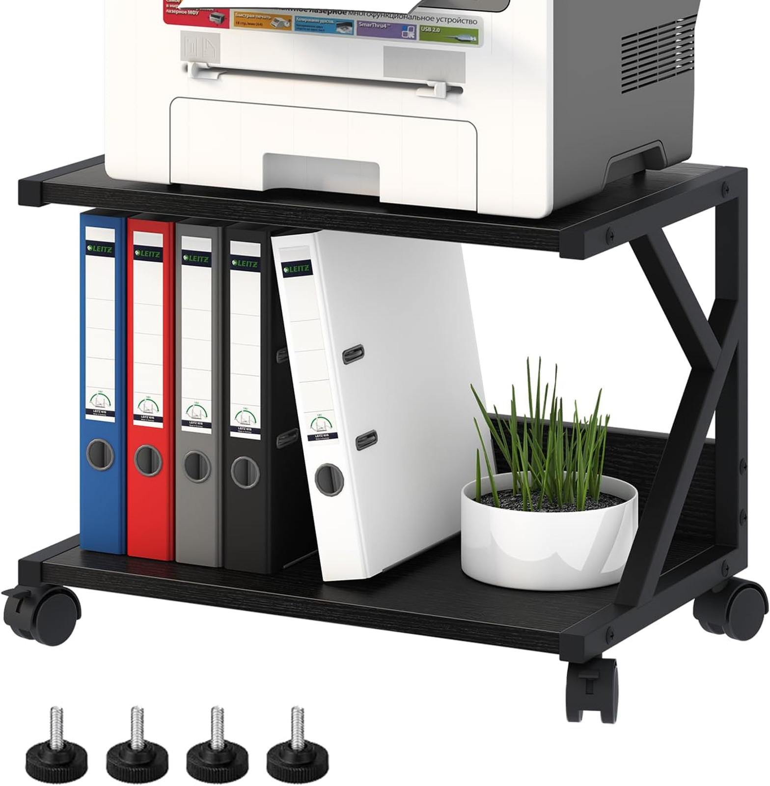 Desktop Printer Stand with 2 Tier Wood Storage Shelves,Under Desk Printer