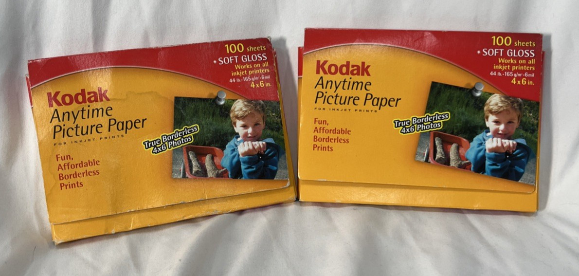 2 x Kodak Anytime Picture Photo Paper Soft Gloss 4x6 100 Sheets NEW Sealed