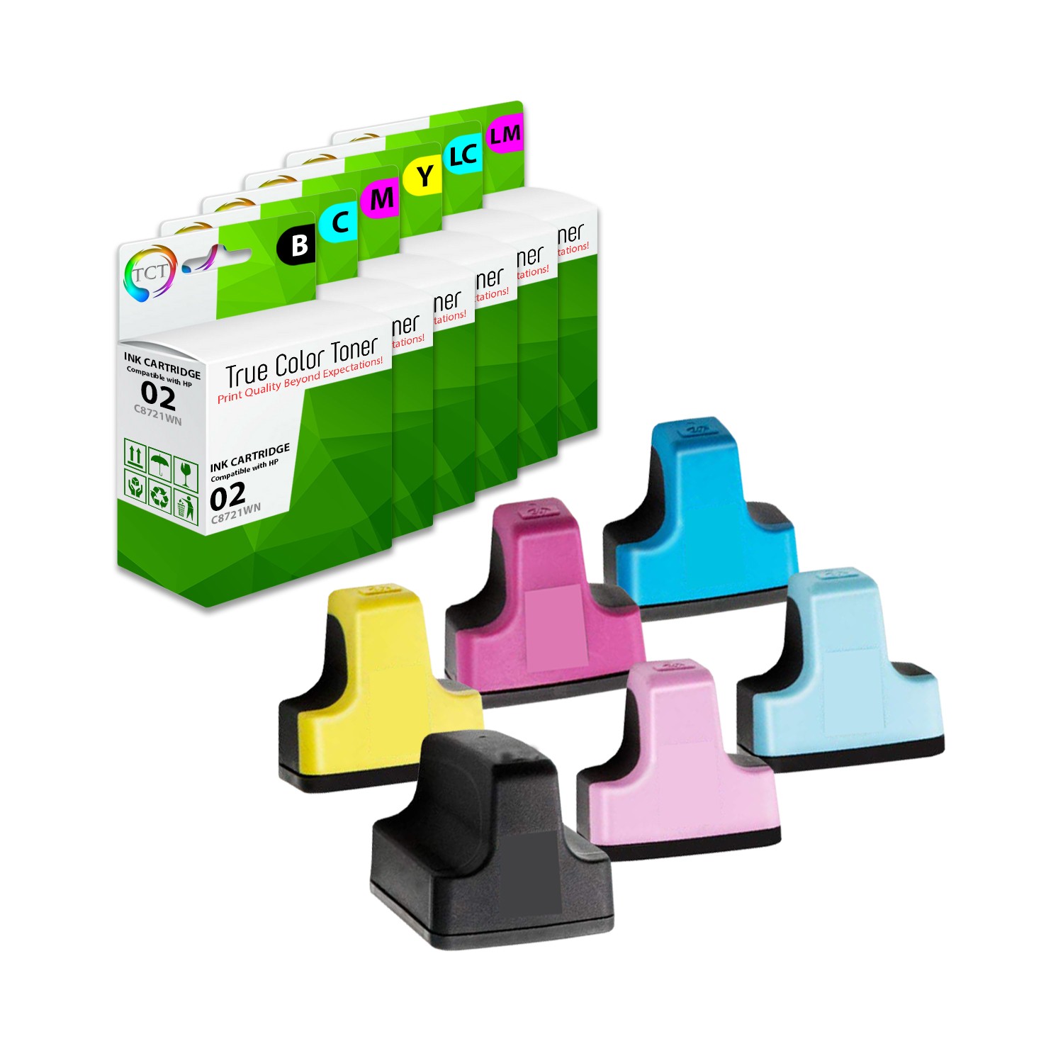 6Pk TCT Compatible For HP 02 High Yield Photosmart 3310 C5180 D7360 C7280 D7160