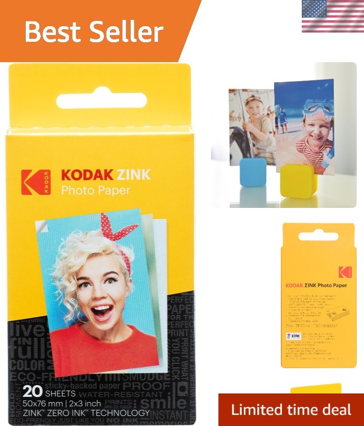 High-Quality 2x3 ZINK Photo Paper - 20 Sheets, Water and Tear Resistant