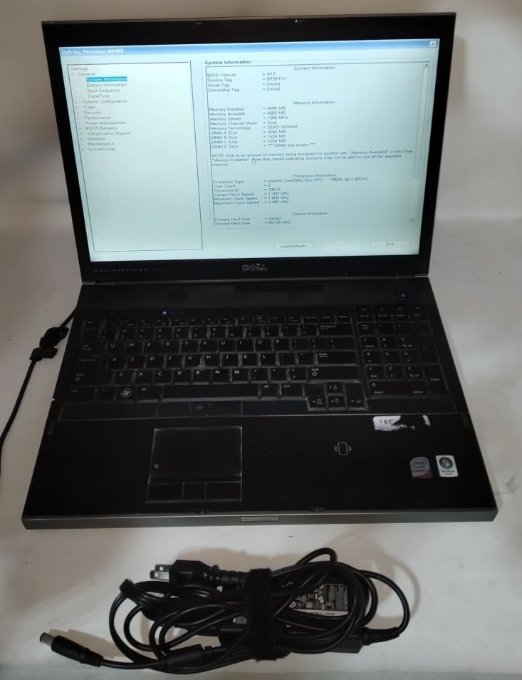 Dell Precision M6400 Laptop Intel Core2 Duo P8400 2.26GHz 4GB 80GB SEE NOTES