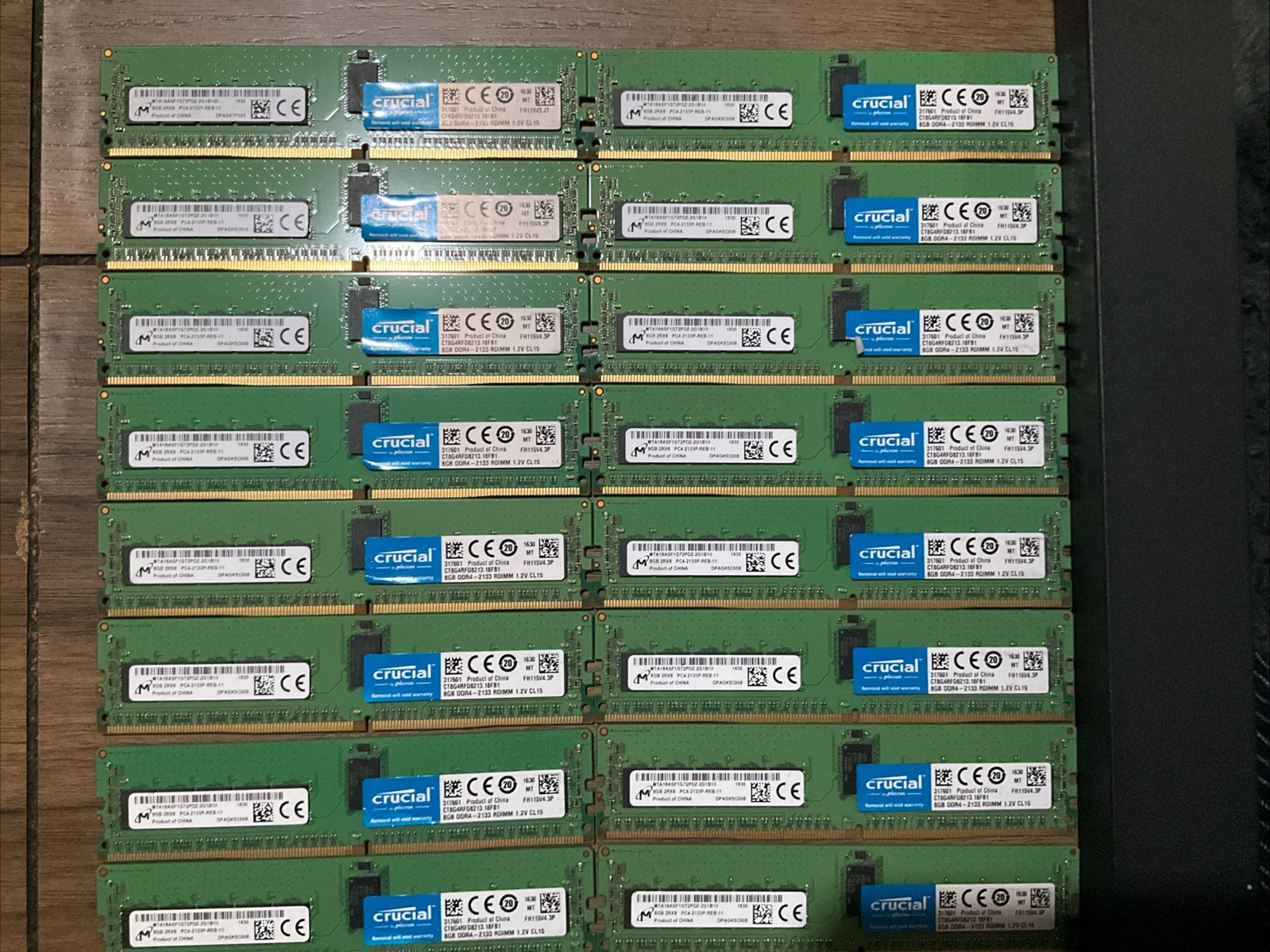 16x MICRON RAM 8GB 2Rx8 PC4 DDR4-2133 RDIMM MTA18ASF1G72PDZ-2G1B1ll