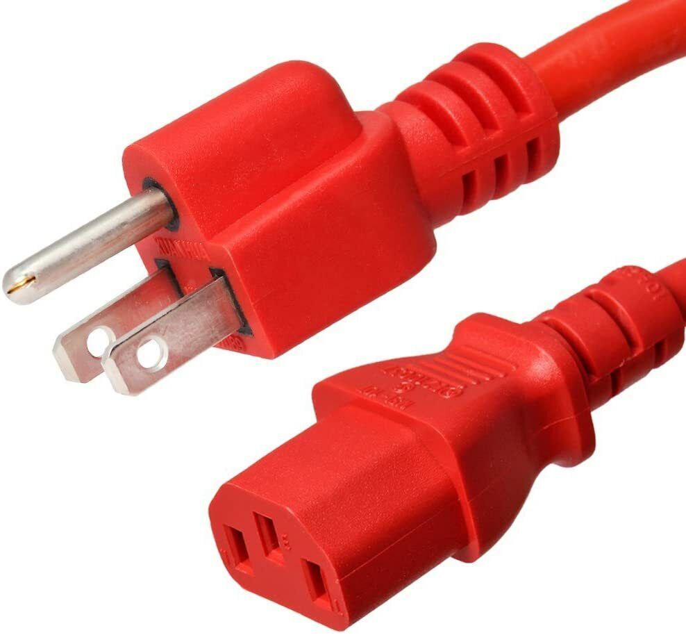 5 PACK LOT15FT NEMA 5-15P - C13 Red Power Cord 18AWG 10A/1250W 125V 4.6M