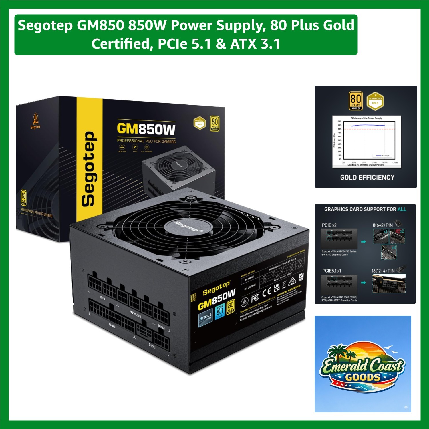 GM850 850W Power Supply, 80 Plus Gold Certified, PCIe 5.1 & ATX 3.1