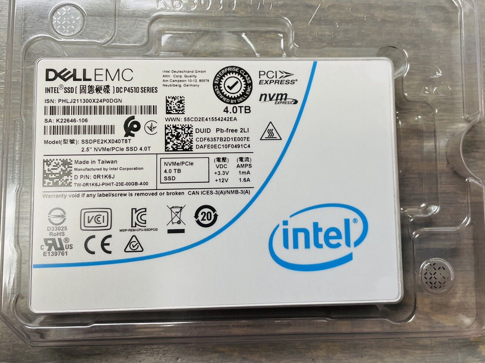 Dell EMC/Intel DC P4510 4TB PCIe 3.1 x4 NVMe U.2 2.5