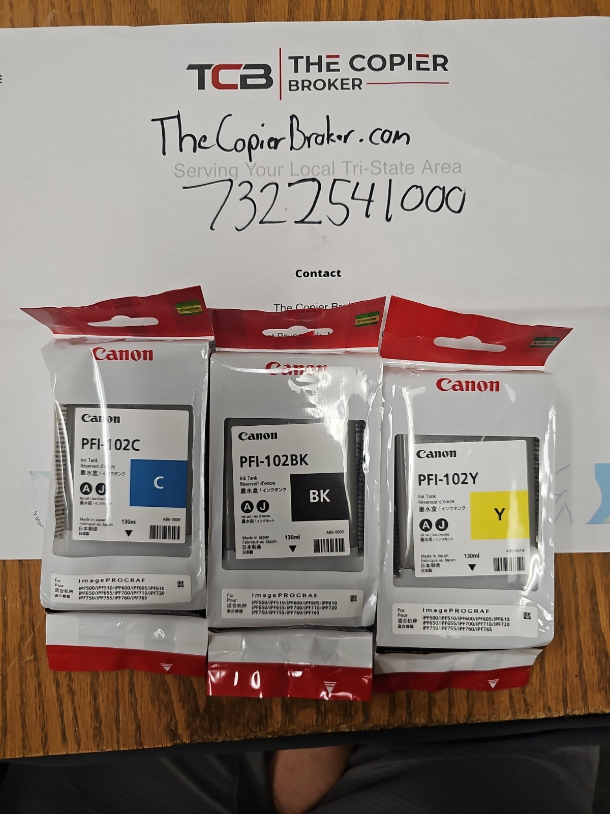Set of 3 Canon PFI-102 Black/Cyan/Yellow Ink Tank OEM Sealed