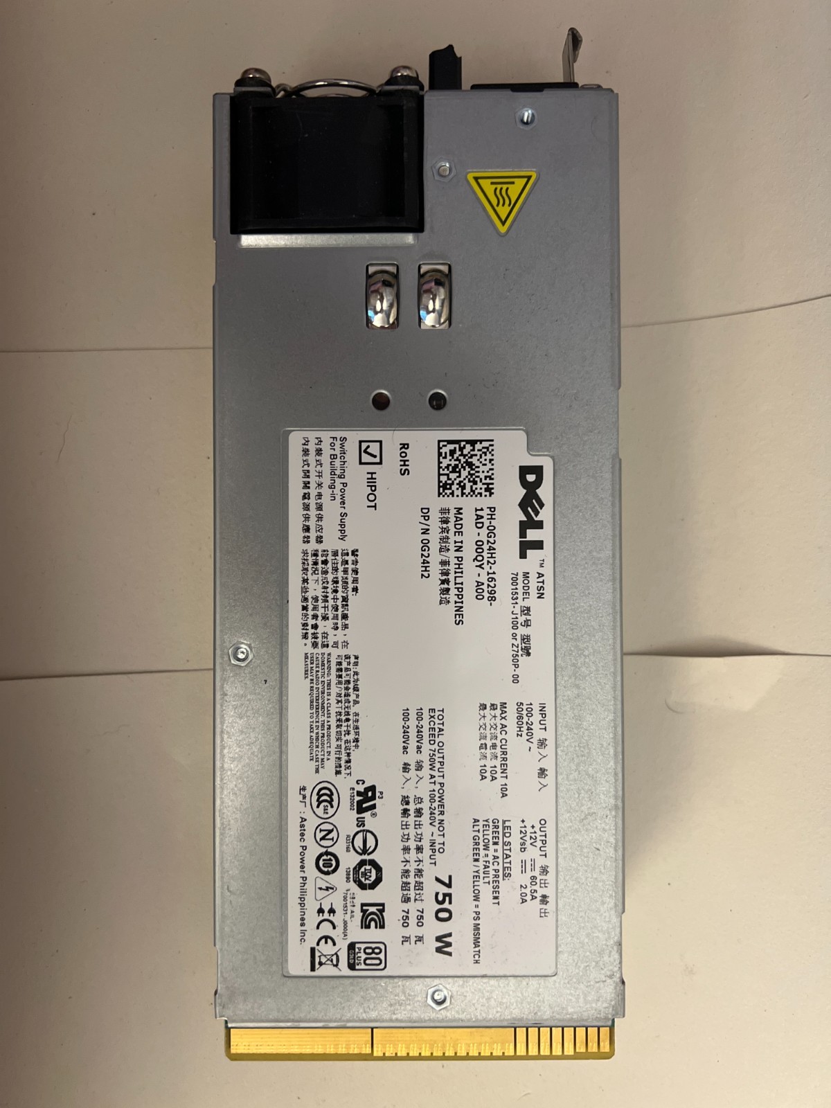 Dell 0G24H2 750W Hot-Swap Server Power Supply Z750P-00 7001531-J100 PowerEdge