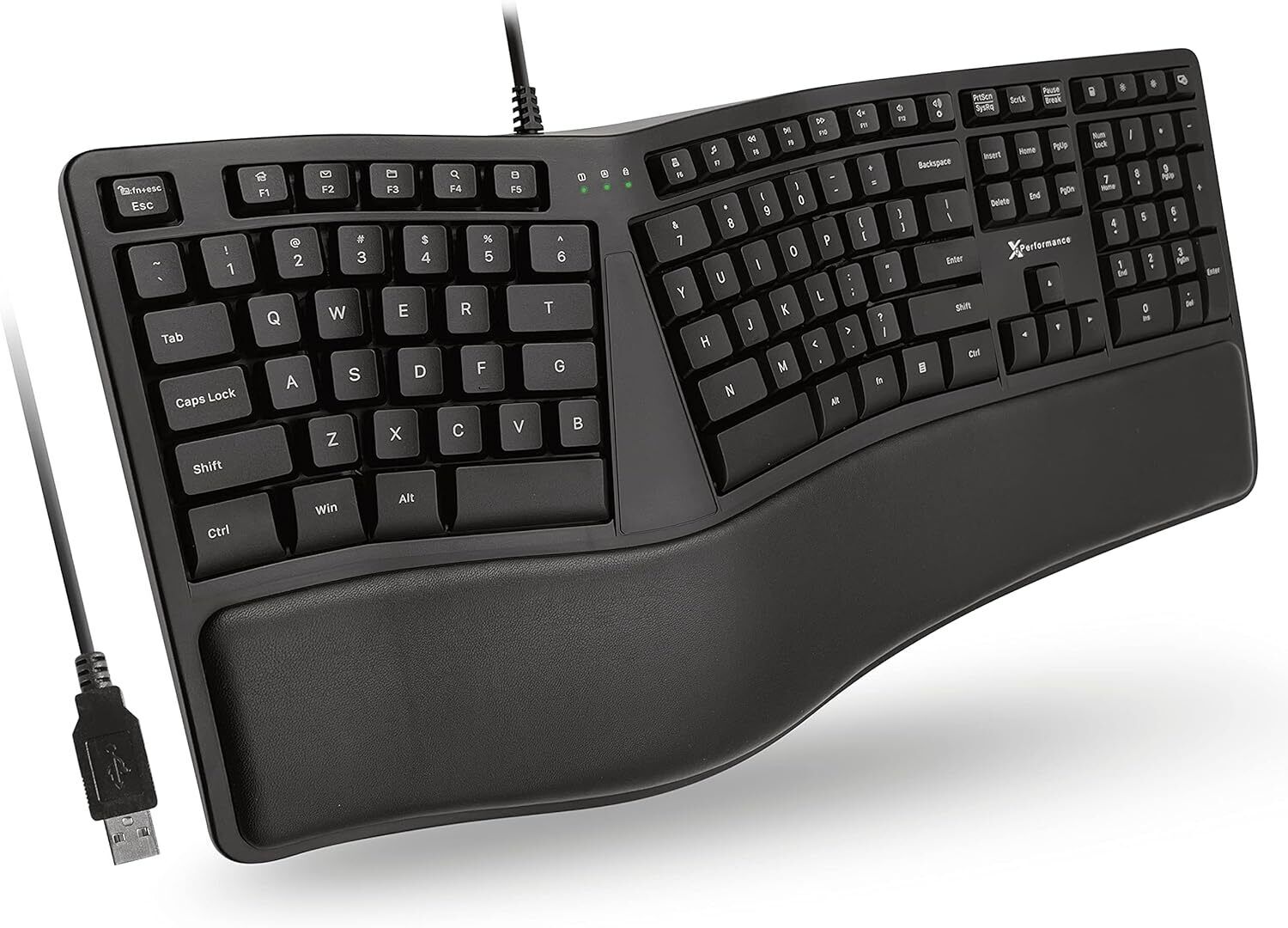 X9 Ergonomic Keyboard Wired with Cushioned Wrist Rest - Type Naturally Black 