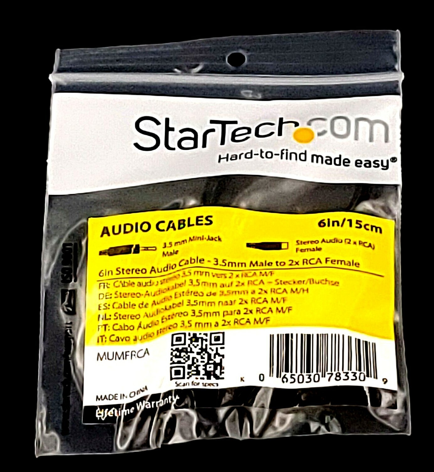 StarTech 6in Stereo Audio Cable 3.5mm Male to 2x RCA Female MUMFRCA
