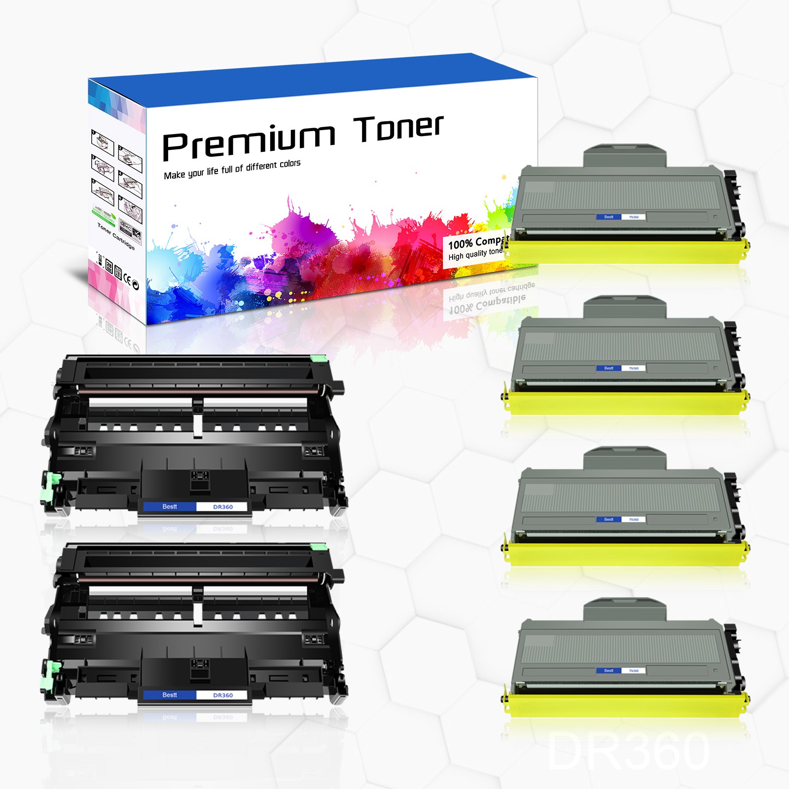 4PK TN360 Toner + 2PK DR360 Drum Fitfor Brother HL-2140 2170W MFC-7340 MFC-7840W