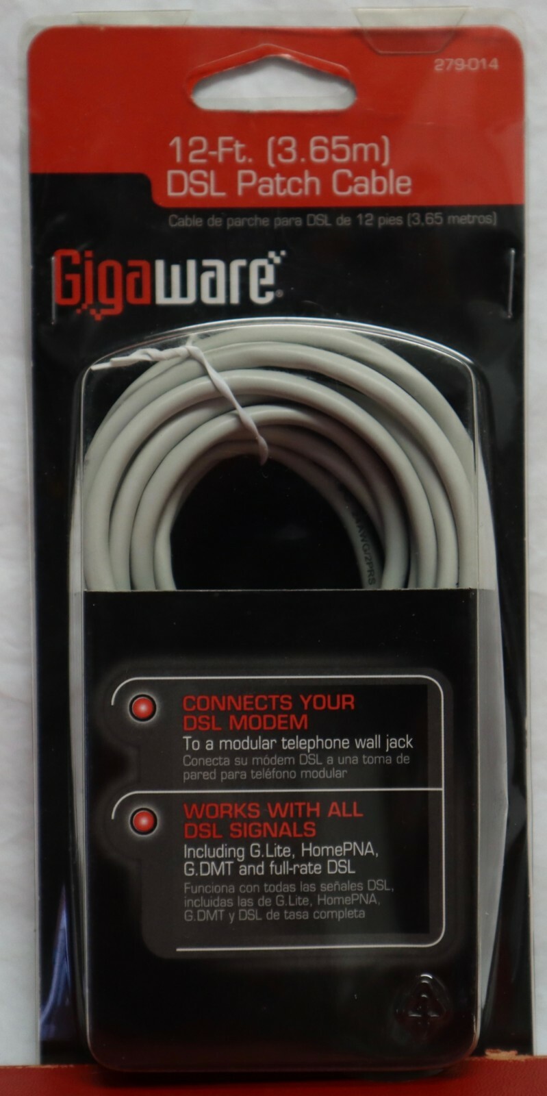 Gigaware  12-ft DSL Patch  Cable New 279-014 NIB works with all DSL signals. G87