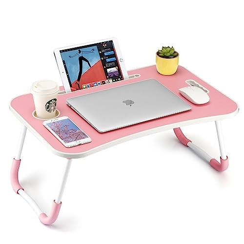 Foldable Laptop Table, Portable Lap Desk Bed Table Tray, Laptop Stand with Pink