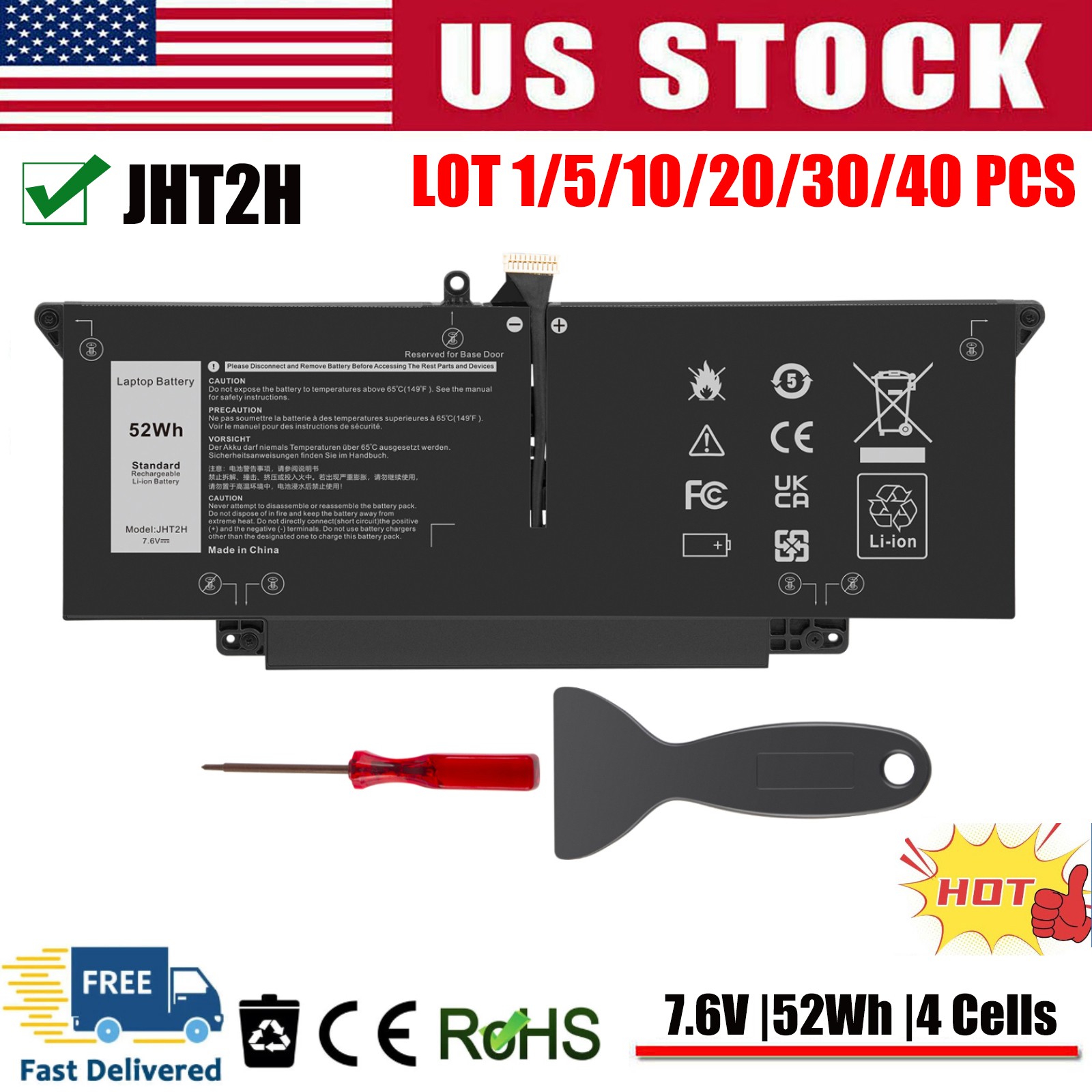 ✅LOT JHT2H Battery For Dell Latitude 7310 7410 Series 0WY9MP 04V5X2 HRGYV 0HRGYV