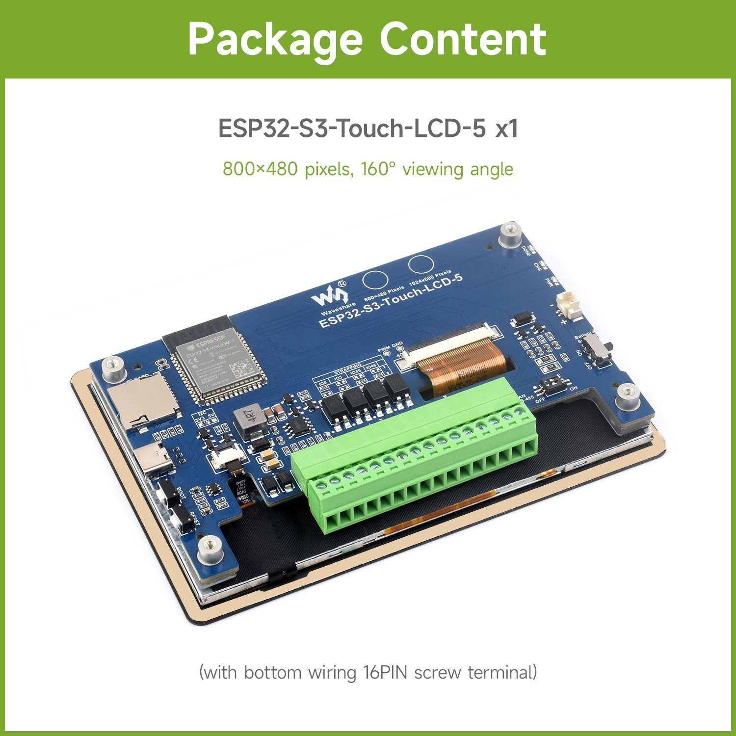 Waveshare ESP32-S3 5inch Capacitive Touch Display Development Board 5-Point