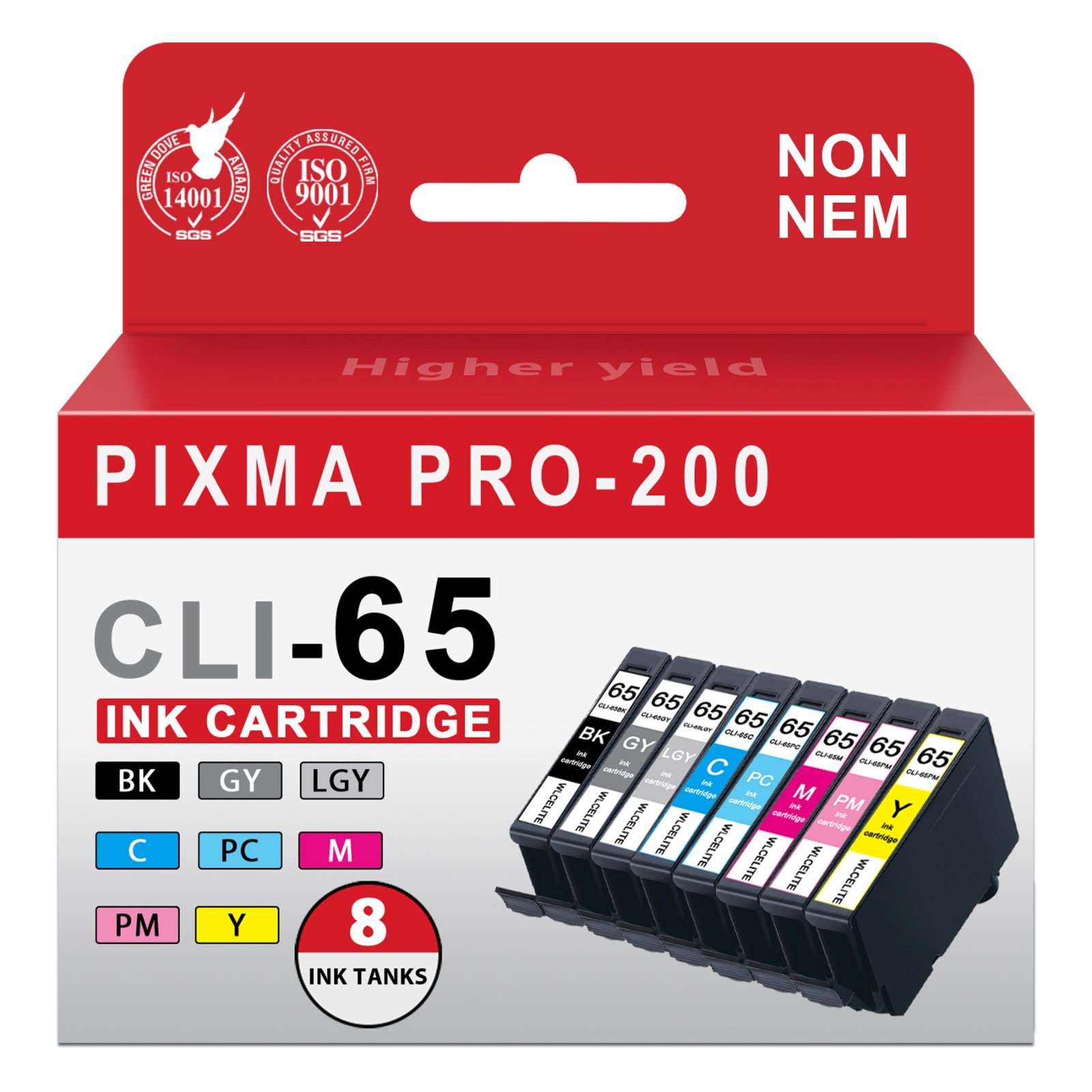 CLI65 CLI-65 Ink Cartridge 8-Color Set with Chip for Canon PIXMA PRO-200 Ink