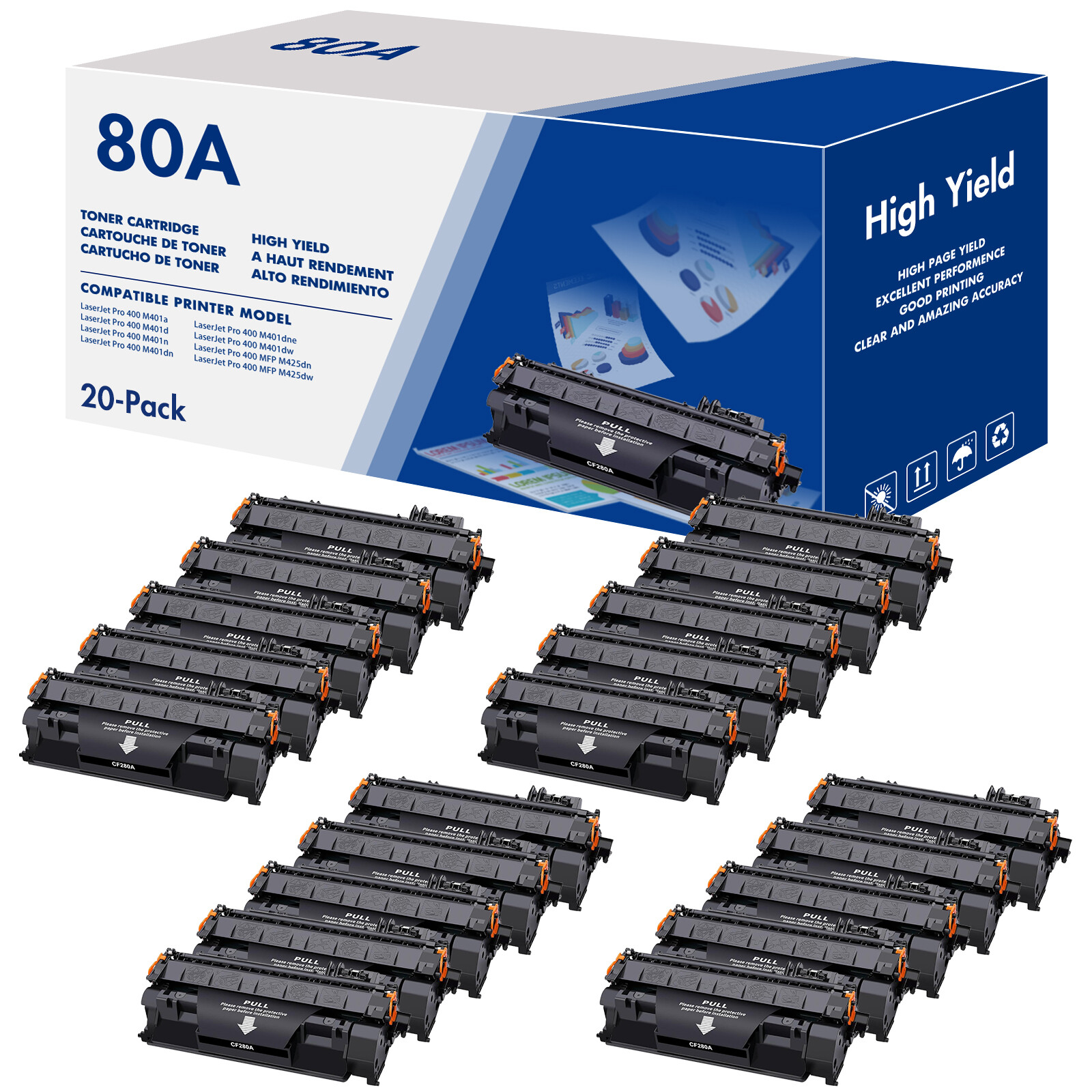 20PK CF280A Toner For HP 80A Toner Cartridge LaserJet Pro 400 M401n M401d M401dn