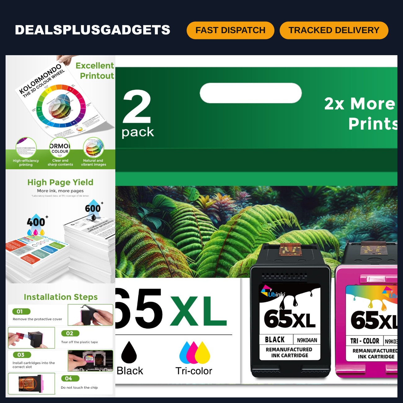 High-Capacity 65XL Ink Cartridges Combo Pack - Black & Color Replacement Set